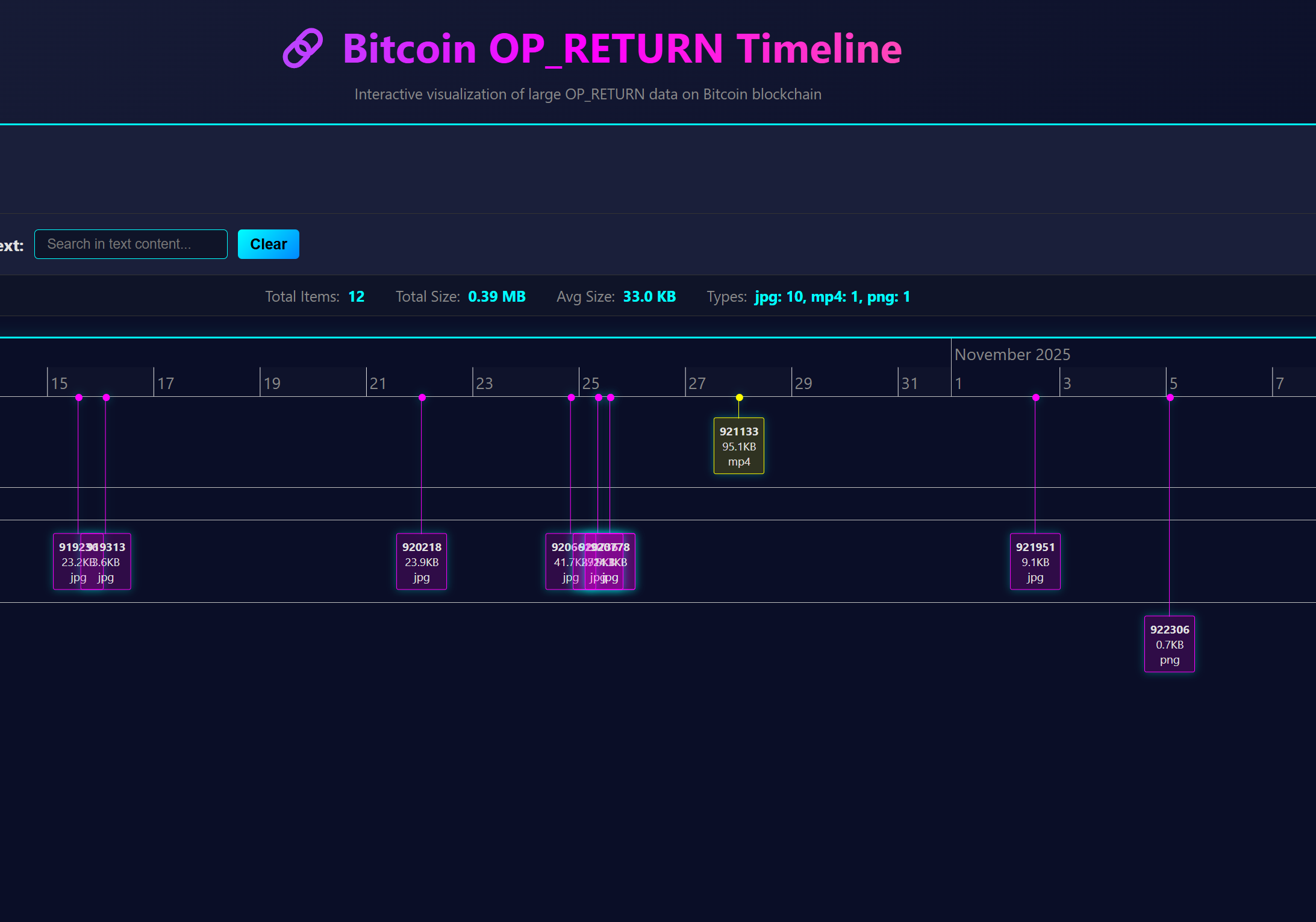Bitcoin Large OP Return Explorer