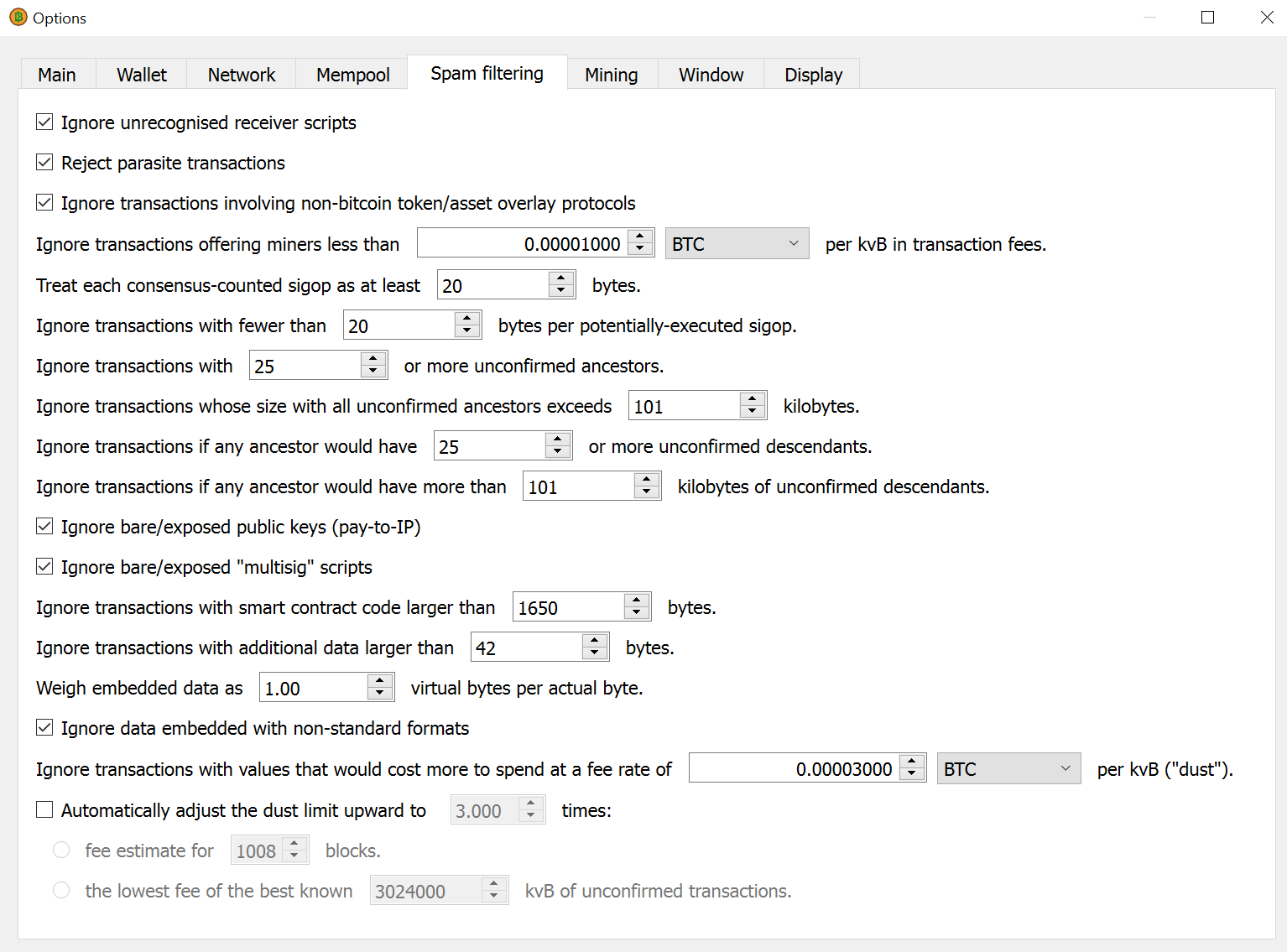 Bitcoin Knots Anti-Spam Filtering Configuration